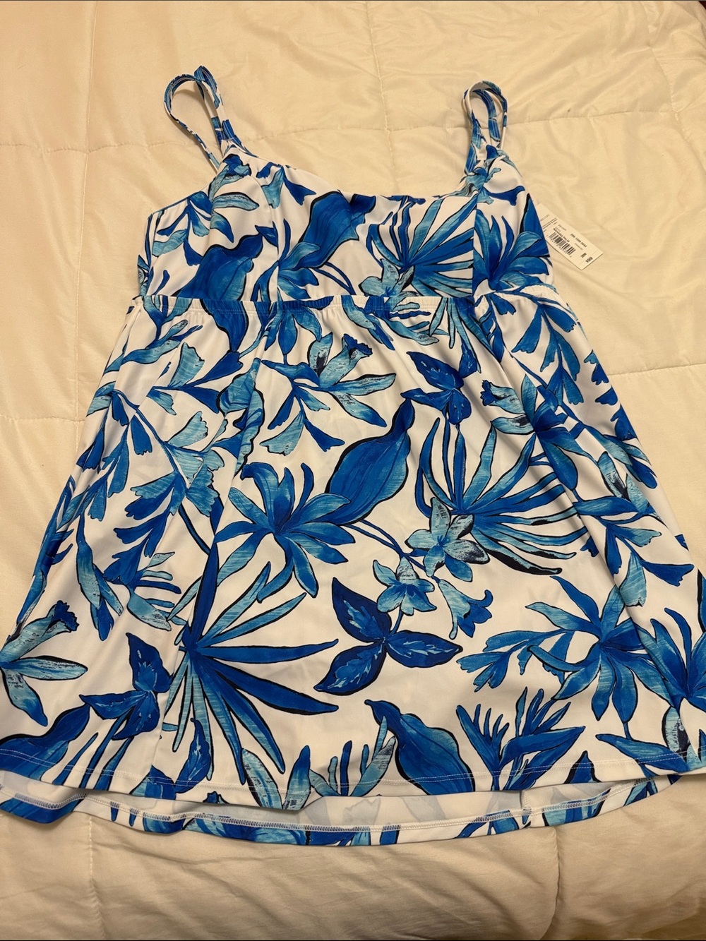 NWT Blue Floral One-Piece Swim Dress with Adjustable Straps